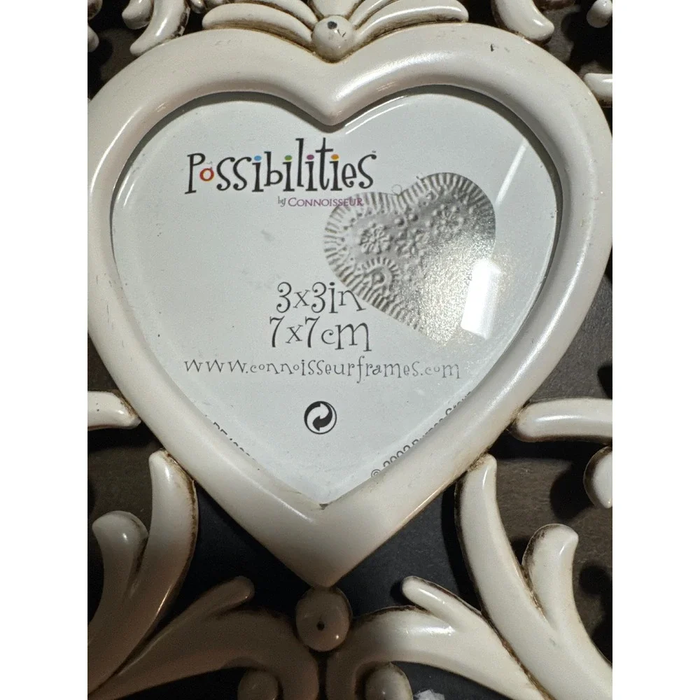 Possibilities by Connoisseur Cream Heart Scrollwork 3x3 Photo Frame 18238BED